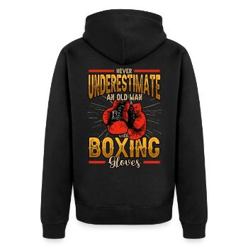 Never Underestimate An Old Man With Boxing Gloves - Unisex Premium Bio Zip Hoodie - Schwarz - Hinten - Nico (187cm)