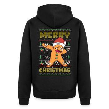 Merry Christmas Gingerbread Man Ugly Christmas - Unisex Premium Bio Zip Hoodie - Schwarz - Hinten - Nico (187cm)