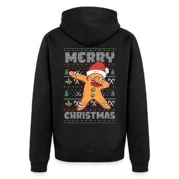 Merry Christmas Gingerbread Man Ugly Christmas - Unisex Premium Bio Zip Hoodie - Schwarz - Hinten - Nico (187cm)