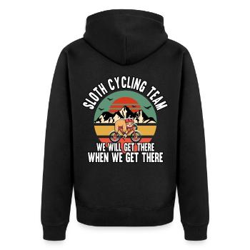 Funny Sloth Cycling Team We Will Get There - Unisex Premium Organic Zip Hoodie - black - Back - Nico (187cm)