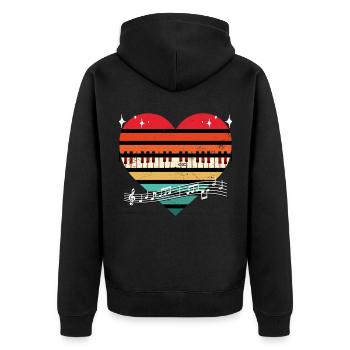 Vintage Piano Heart Silhouette Music Lover Pianist - Unisex Premium Bio Zip Hoodie - Schwarz - Hinten - Nico (187cm)