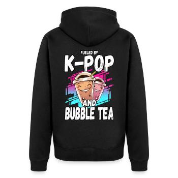 Drôle alimenté par la K-pop et le bubble tea Oppa South - Veste à capuche bio Premium Unisexe - noir - Dos - Nico (187cm)