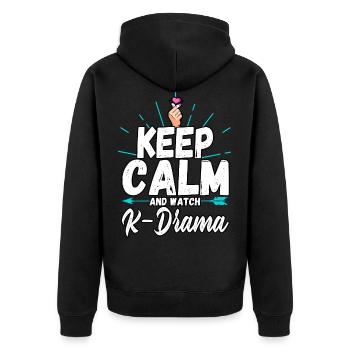 Funny Keep Calm And Watch K-drama Finger Heart - Unisex Premium Bio Zip Hoodie - Schwarz - Hinten - Nico (187cm)