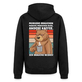 Filterkaffee Bär Kaffeebohne Kaffee Geschenk - Unisex Premium Bio Zip Hoodie - Schwarz - Hinten - Nico (187cm)