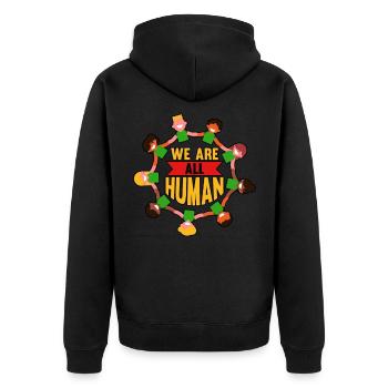 We Are All Human Black History African Lives - Unisex Premium Bio Zip Hoodie - Schwarz - Hinten - Nico (187cm)