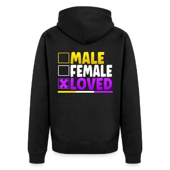 Male Female Loved LGBT Pride Month - Unisex Premium Bio Zip Hoodie - Schwarz - Hinten - Nico (187cm)