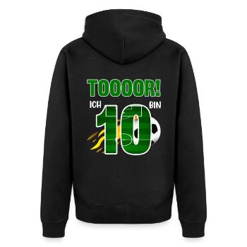 Tooor! Ich bin 10 Jahre Fußball Fußballer 10. - Unisex Premium Bio Zip Hoodie - Schwarz - Hinten - Nico (187cm)