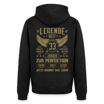 Legende seit 33 Jahren 33. Geburtstag - Unisex Premium Bio Zip Hoodie - Schwarz - Hinten - Nico (187cm)