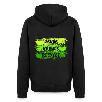 Reduce Reuse Recycle Earth Day Anniversary - Unisex Premium Bio Zip Hoodie - Schwarz - Hinten - Nico (187cm)
