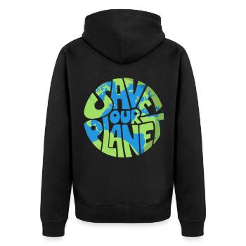 Save Our Planet Earth Day Conservation Anniversary - Unisex Premium Organic Zip Hoodie - black - Back - Nico (187cm)