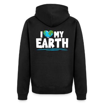 I Love My Earth Earth Day Protect Nature - Unisex Premium Bio Zip Hoodie - Schwarz - Hinten - Nico (187cm)