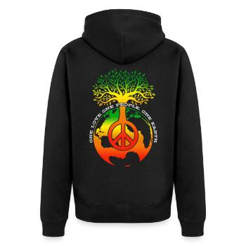 One Love One People One Earth Day Anniversary - Unisex Premium Bio Zip Hoodie - Schwarz - Hinten - Nico (187cm)
