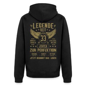 Legende seit 33 Jahren 33. Geburtstag - Unisex Premium Bio Zip Hoodie - Schwarz - Hinten - Nico (187cm)