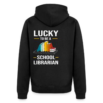 Lesen Bibliothek Leseratte - Unisex Premium Bio Zip Hoodie - Schwarz - Hinten - Nico (187cm)
