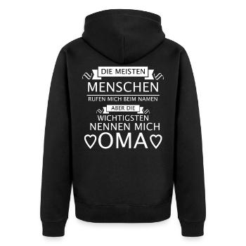 oma - Unisex Premium Bio Zip Hoodie - Schwarz - Hinten - Nico (187cm)