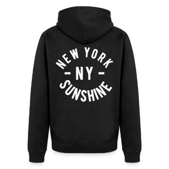 New York Sunshine - Unisex Premium Bio Zip Hoodie - Schwarz - Hinten - Nico (187cm)