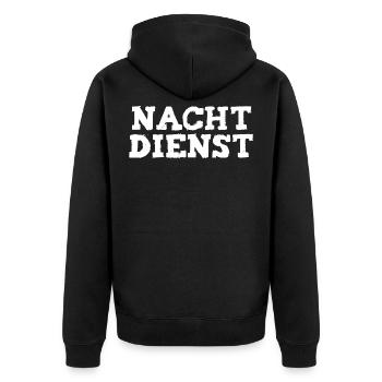 nachtdienst - Unisex Premium Bio Zip Hoodie - Schwarz - Hinten - Nico (187cm)