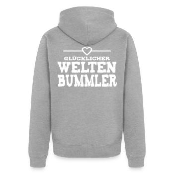 weltenbummler - Unisex Premium Bio Zip Hoodie - Grau meliert - Hinten - Nico (187cm)