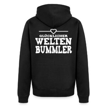 weltenbummler - Unisex Premium Bio Zip Hoodie - Schwarz - Hinten - Nico (187cm)