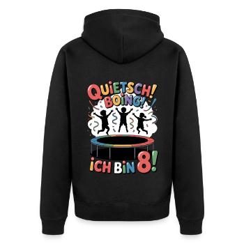 Geburtstagsshirt Trampolin Geburtstag 8 Jahre - Unisex Premium Bio Zip Hoodie - Schwarz - Hinten - Nico (187cm)