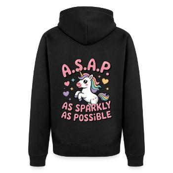 Glitzerndes Einhorn - Unisex Premium Bio Zip Hoodie - Schwarz - Hinten - Nico (187cm)