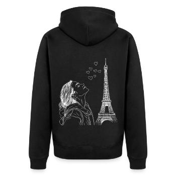 Paris Tour Eiffel France Femme Coeurs Line Art - Veste à capuche bio Premium Unisexe - noir - Dos - Nico (187cm)
