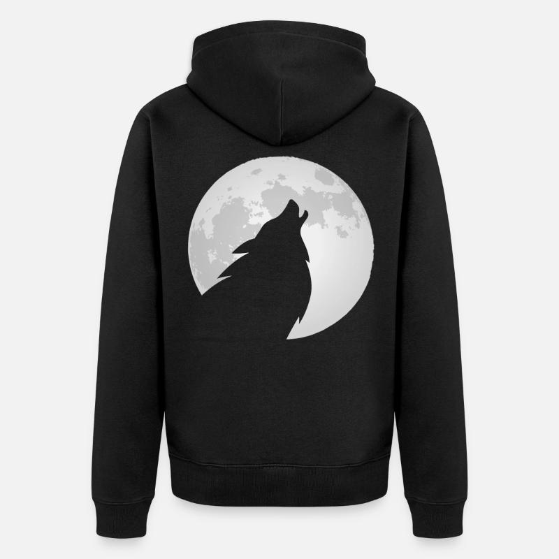 Wolf heult den Mond an - Unisex Premium Bio Zip Hoodie - Schwarz