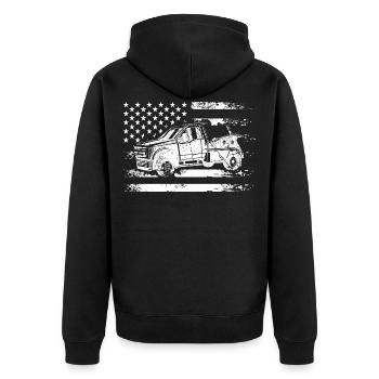 Abschleppwagen Abschleppdienst Abschlepper - Unisex Premium Bio Zip Hoodie - Schwarz - Hinten - Nico (187cm)