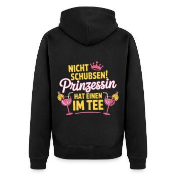 Damen Prinzessin Mallorca Malle Girls Trip 2025 - Unisex Premium Bio Zip Hoodie - Schwarz - Hinten - Nico (187cm)