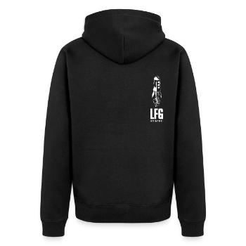 THE LFG – LET’S F@#?ING GO – white - Unisex Premium Bio Zip Hoodie - Schwarz - Hinten - Nico (187cm)