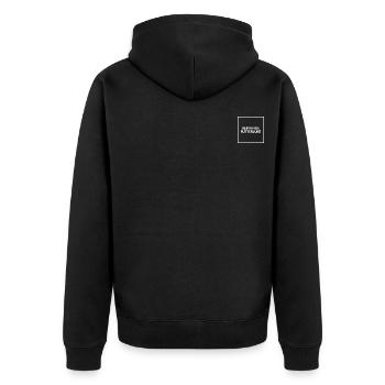 REIN IN DIE FUTTERLUKE - Unisex Premium Bio Zip Hoodie - Schwarz - Hinten - Nico (187cm)