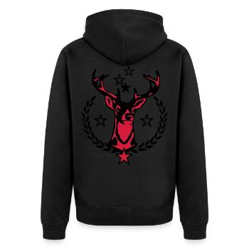 28 Hirsch Lorbeerkranz Sterne - Unisex Premium Bio Zip Hoodie - Schwarz - Hinten - Nico (187cm)