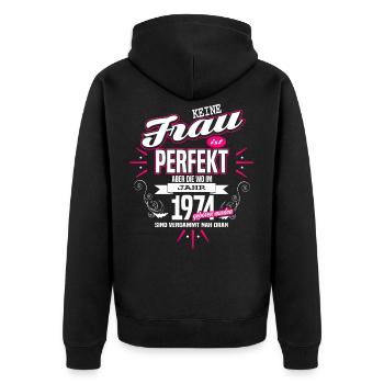 Perfekte Frau - Geboren 1974 - Unisex Premium Bio Zip Hoodie - Schwarz - Hinten - Nico (187cm)