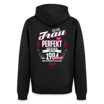 Perfekte Frau - Geboren 1984 - Unisex Premium Bio Zip Hoodie - Schwarz - Hinten - Nico (187cm)