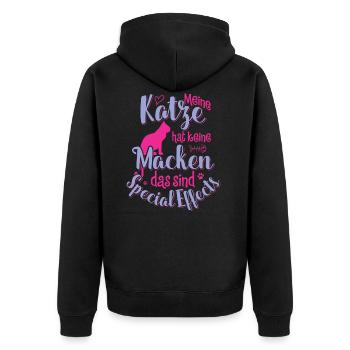 Katze hat keine Macken, das sind Special Effects - Unisex Premium Bio Zip Hoodie - Schwarz - Hinten - Nico (187cm)