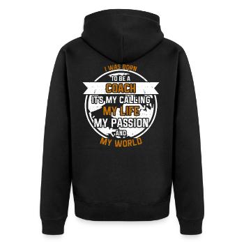 Trainer from passion - Unisex Premium Organic Zip Hoodie - black - Back - Nico (187cm)