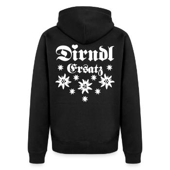 35 Dirndl Ersatz Alpen Edelweiss Dirndlersatz Herz - Unisex Premium Bio Zip Hoodie - Schwarz - Hinten - Nico (187cm)