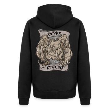 Teile und herrsche - Unisex Premium Bio Zip Hoodie - Schwarz - Hinten - Nico (187cm)