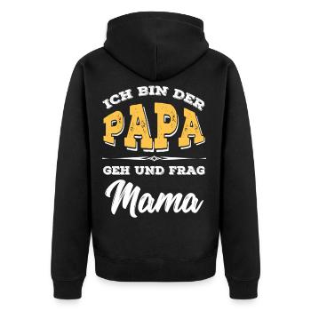 Ich bin der Papa - Unisex Premium Bio Zip Hoodie - Schwarz - Hinten - Nico (187cm)
