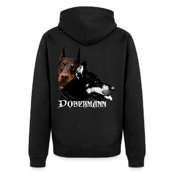 Doberman, dog face, dog head, dogs, dog - Unisex Premium Organic Zip Hoodie - black - Back - Nico (187cm)