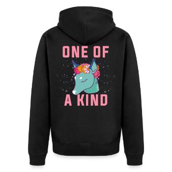 Einer von einer Art. Einzigartige Dow.Magical Gifts.Deer. Fohlen - Unisex Premium Bio Zip Hoodie - Schwarz - Hinten - Nico (187cm)
