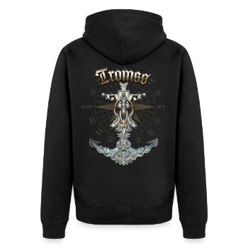Tromsø Anchor Nautical Sailing Boat Summer - Unisex Premium Bio Zip Hoodie - Schwarz - Hinten - Nico (187cm)