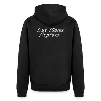 Logo blanc - Veste à capuche bio Premium Unisexe - noir - Dos - Nico (187cm)