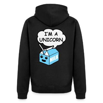 Milch Einhorn Unicorn Lustig Süss Kind - Unisex Premium Bio Zip Hoodie - Schwarz - Hinten - Nico (187cm)