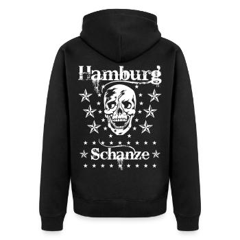 54 Hamburg Stadtteil Schanze Skull Totenkopf - Unisex Premium Bio Zip Hoodie - Schwarz - Hinten - Nico (187cm)