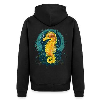 Fröhliches Seepferdchen - Unisex Premium Bio Zip Hoodie - Schwarz - Hinten - Nico (187cm)