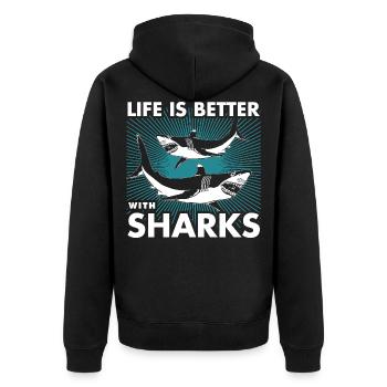 sharks - Unisex Premium Organic Zip Hoodie - black - Back - Nico (187cm)