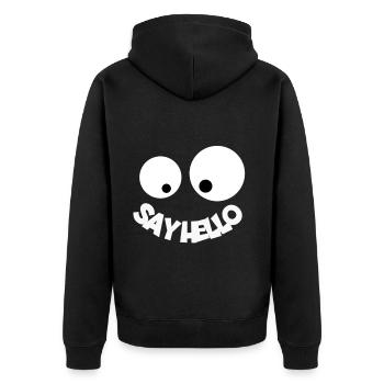 Say Hello Smiley - Unisex Premium Bio Zip Hoodie - Schwarz - Hinten - Nico (187cm)
