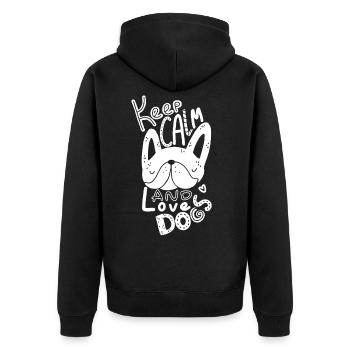 Hunde Geschenk Mops Dackel Sprüche Trainer Dogge - Unisex Premium Bio Zip Hoodie - Schwarz - Hinten - Nico (187cm)
