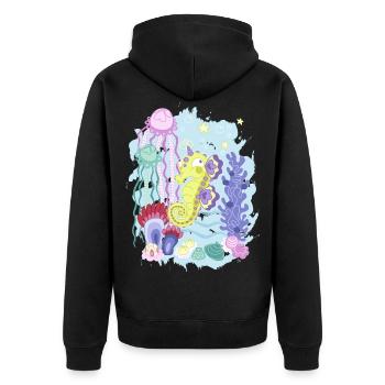 The Majestic Magic Seahorse Corner - Unisex Premium Organic Zip Hoodie - black - Back - Nico (187cm)
